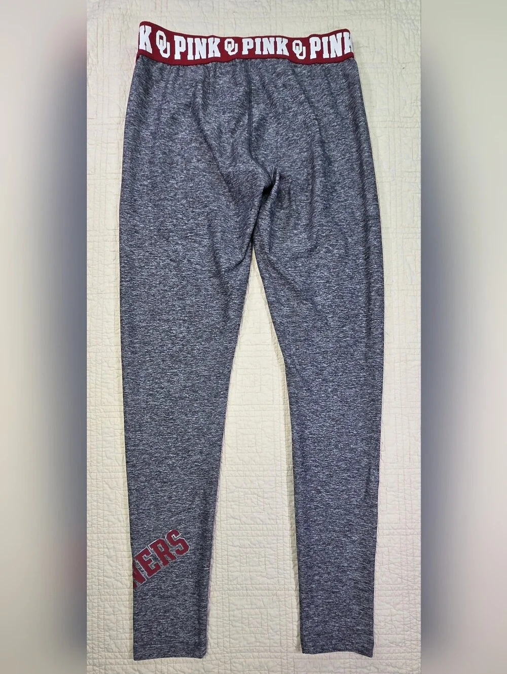 PINK Victorias Secret University of Oklahoma Sooners Leggings Heather Gray Small - Picture 2 of 12